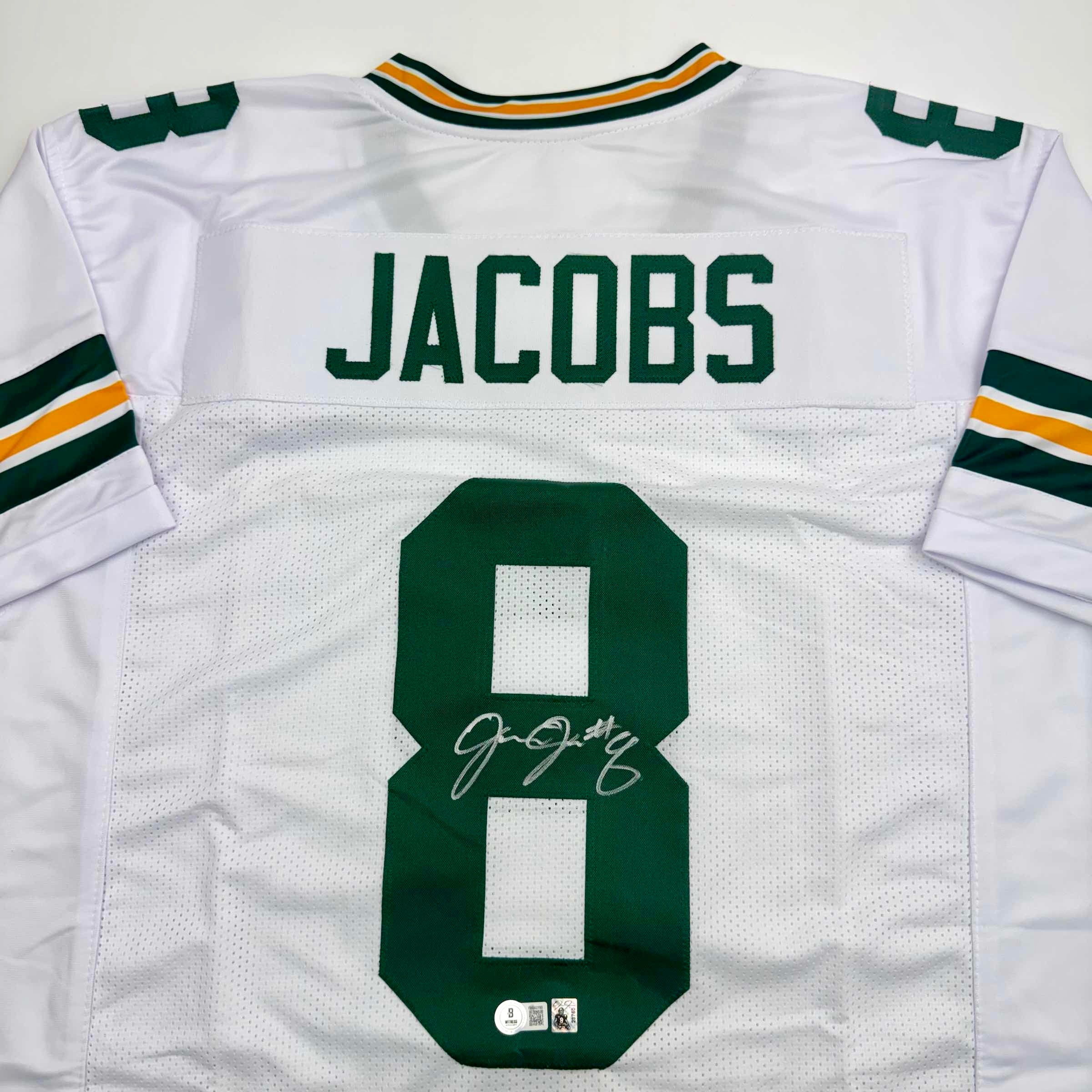 autographed-signed-josh-jacobs-green-bay-white-football-jersey-beckett-bas-coa