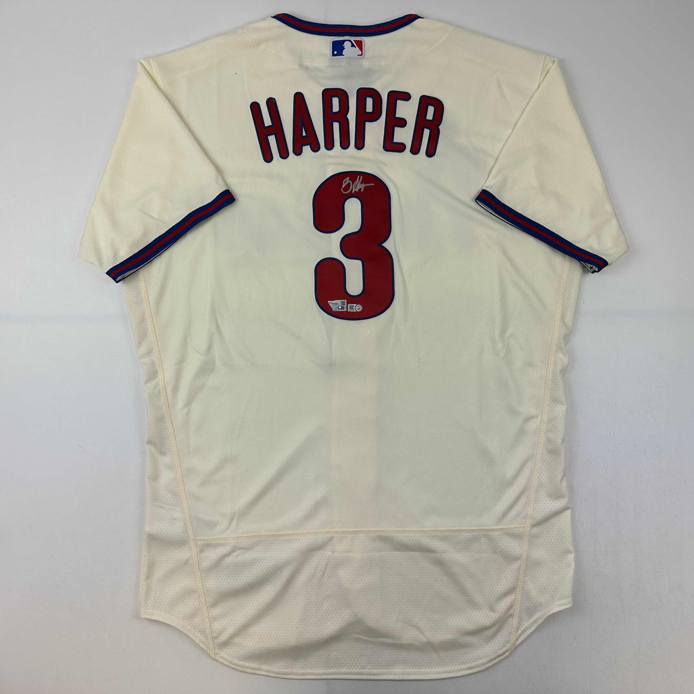 autographed-signed-bryce-harper-philadelphia-phillies-cream-authentic-baseball-jersey-fanatics-mlb-coa