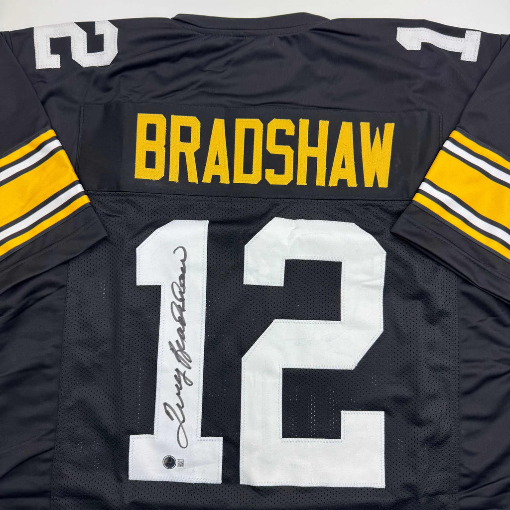 autographed-signed-terry-bradshaw-pittsburgh-black-football-jersey-beckett-bas-coa