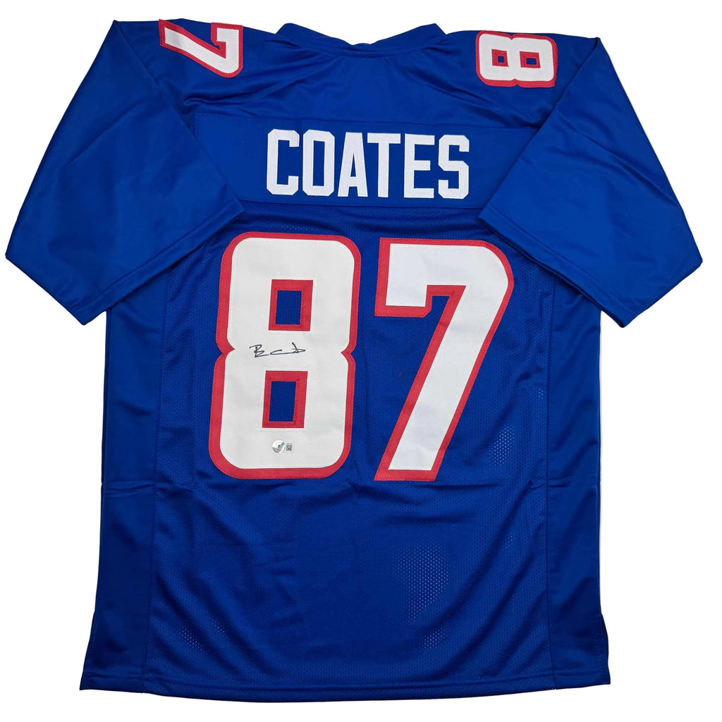 autographed-signed-ben-coates-new-england-blue-football-jersey-beckett-bas-coa
