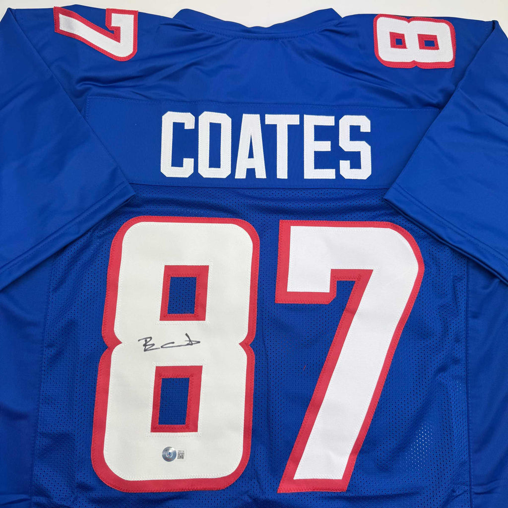 autographed-signed-ben-coates-new-england-blue-football-jersey-beckett-bas-coa