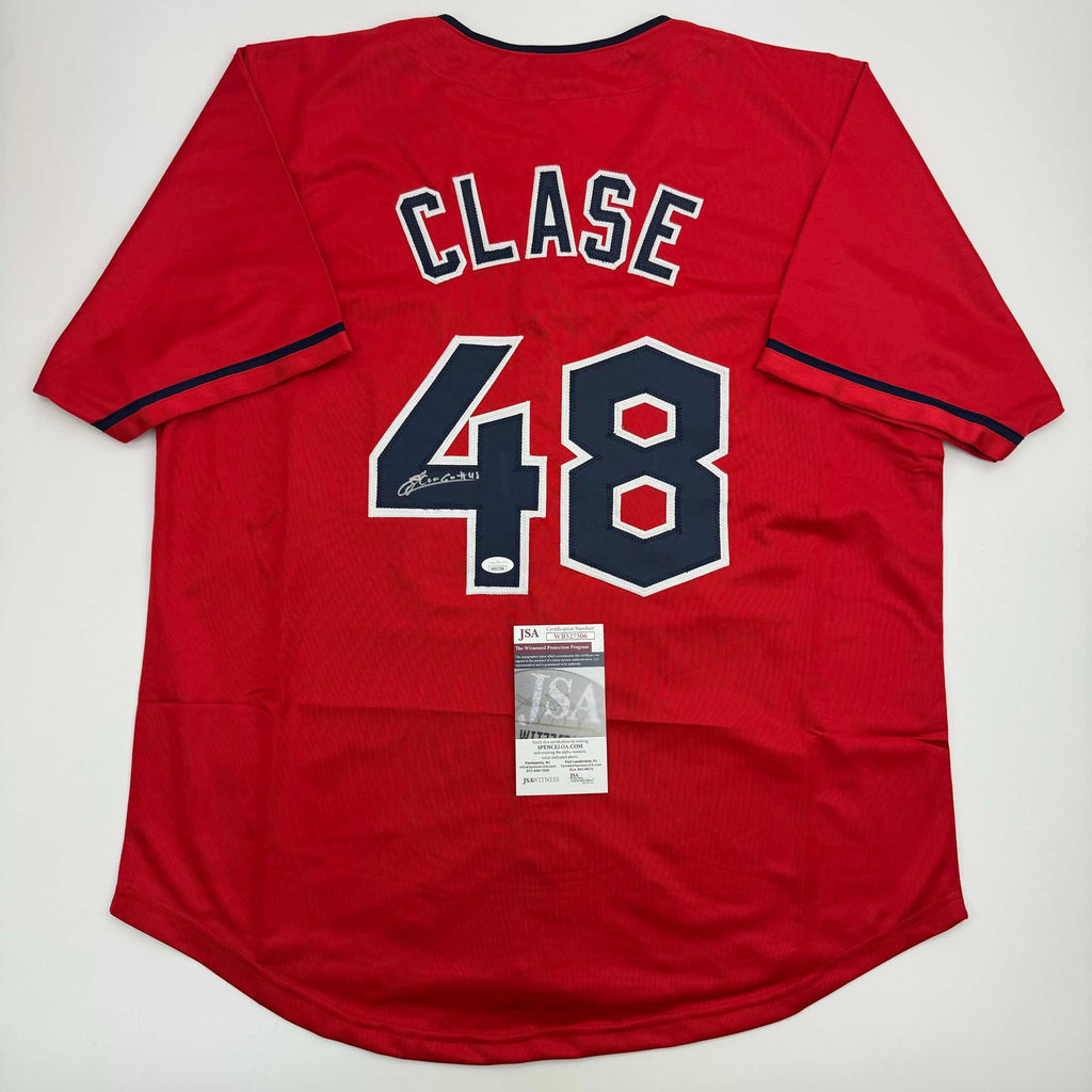 autographed-signed-emmanuel-clase-cleveland-red-baseball-jersey-jsa-coa