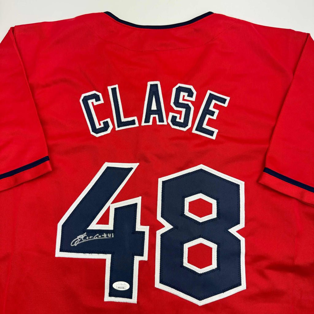 autographed-signed-emmanuel-clase-cleveland-red-baseball-jersey-jsa-coa