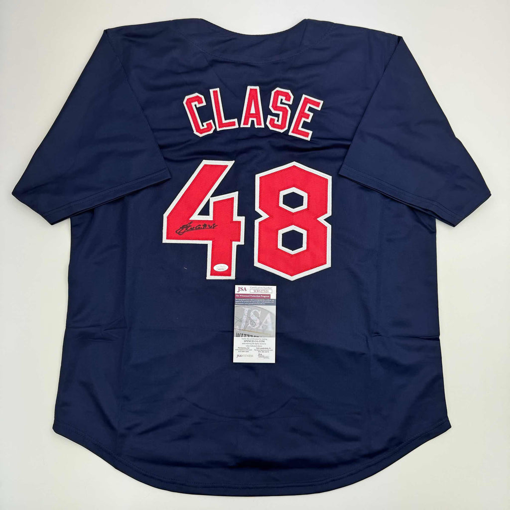 autographed-signed-emmanuel-clase-cleveland-blue-baseball-jersey-jsa-coa
