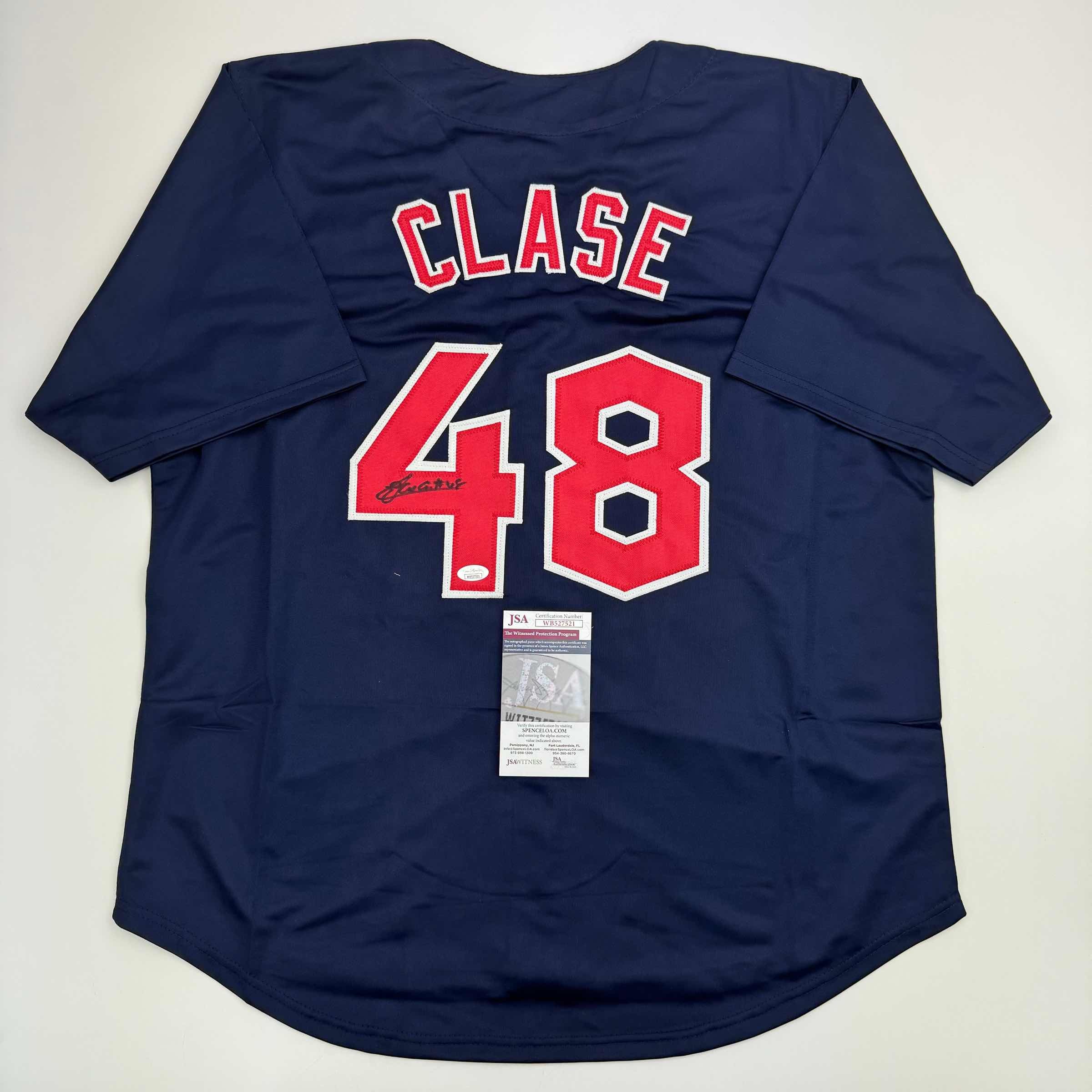 autographed-signed-emmanuel-clase-cleveland-blue-baseball-jersey-jsa-coa