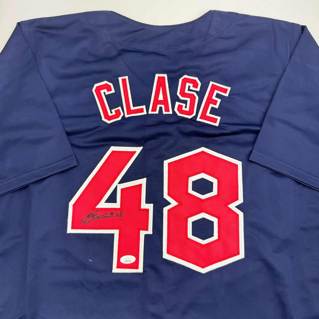 autographed-signed-emmanuel-clase-cleveland-blue-baseball-jersey-jsa-coa
