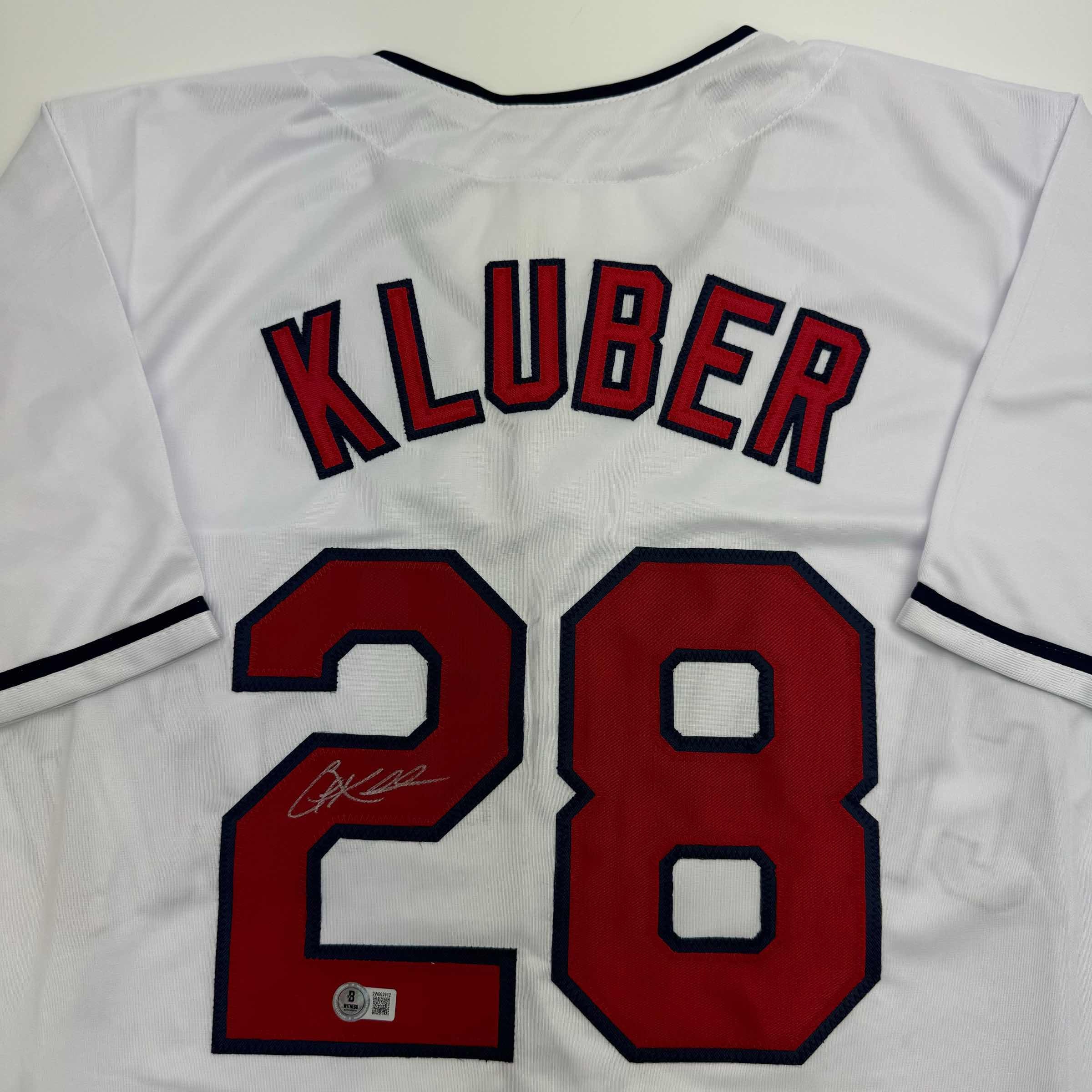 autographed-signed-corey-kluber-cleveland-white-baseball-jersey-beckett-bas-coa