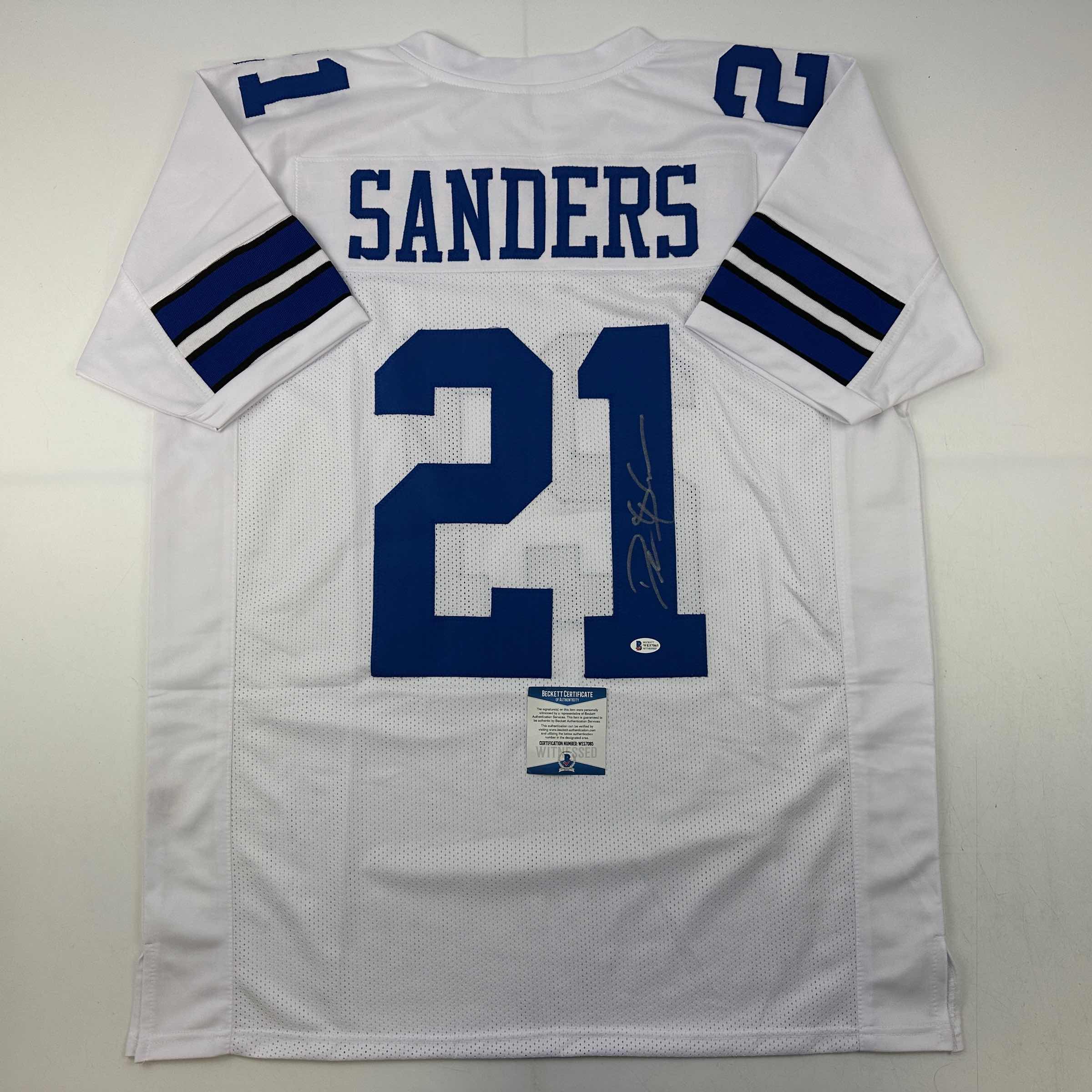 autographed-signed-deion-sanders-dallas-white-football-jersey-beckett-bas-coa