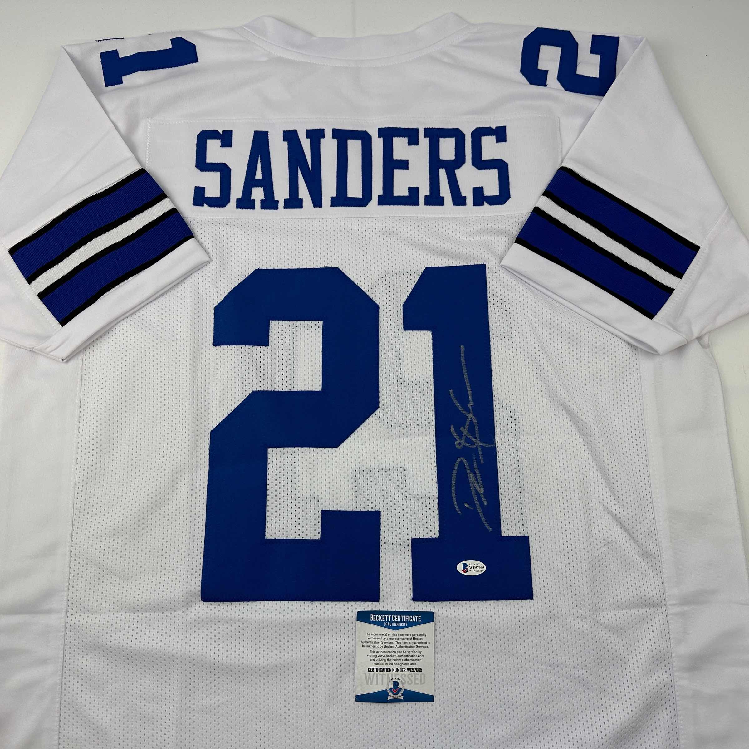 autographed-signed-deion-sanders-dallas-white-football-jersey-beckett-bas-coa