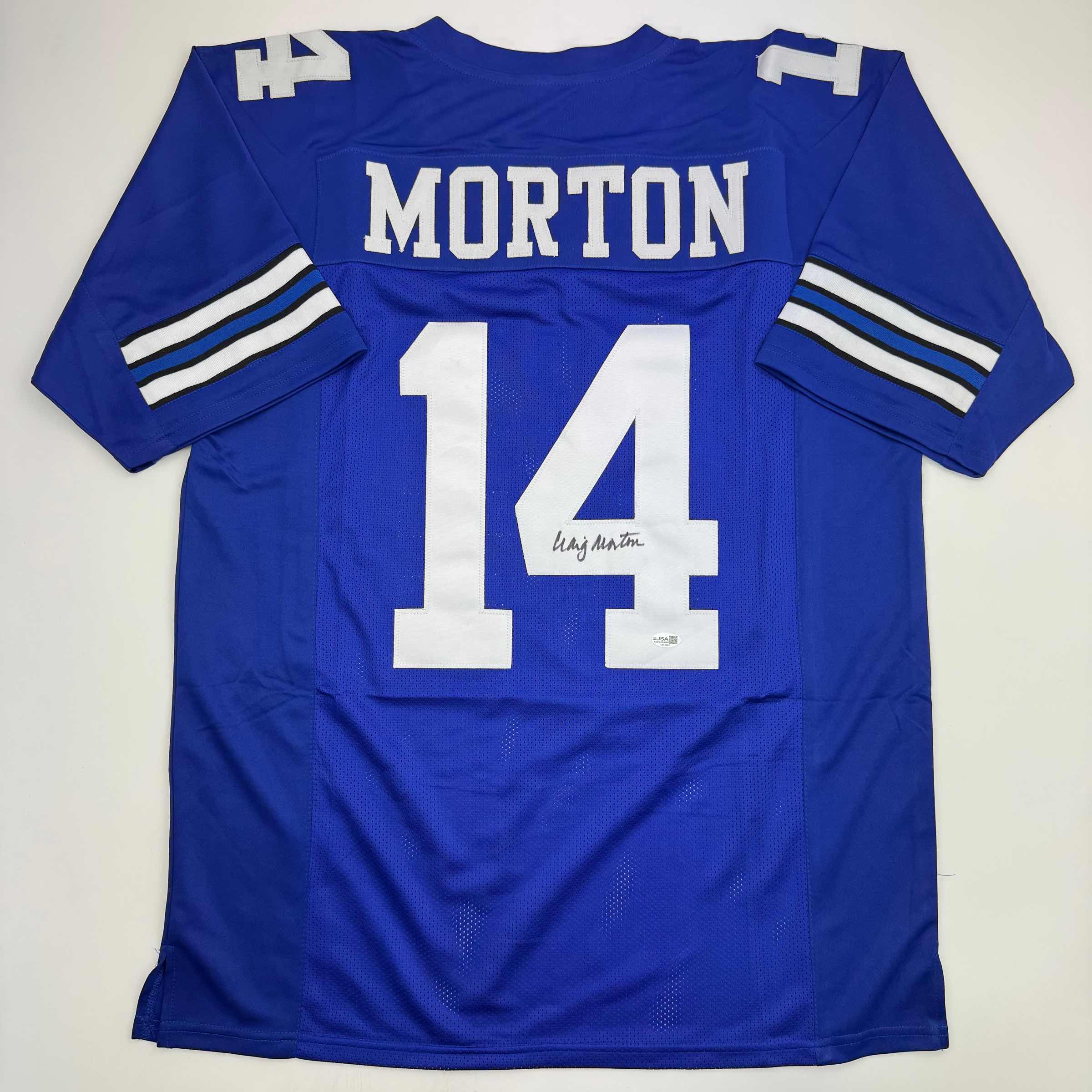 autographed-signed-craig-morton-dallas-blue-football-jersey-jsa-coa