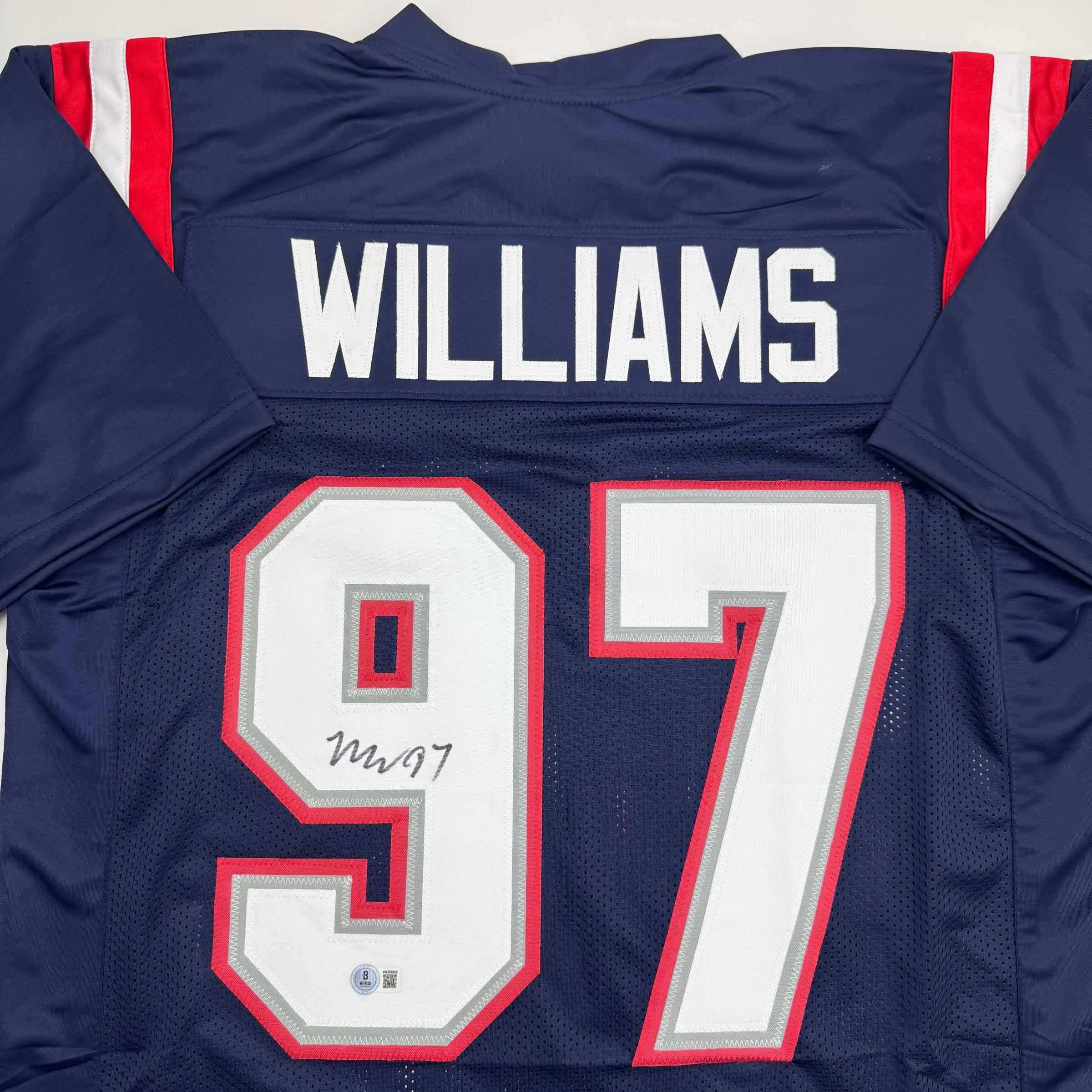 autographed-signed-milton-williams-new-england-blue-football-jersey-beckett-bas-coa