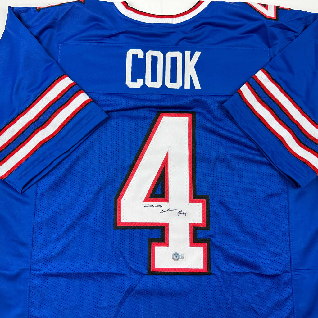 autographed-signed-james-cook-buffalo-blue-football-jersey-beckett-bas-coa