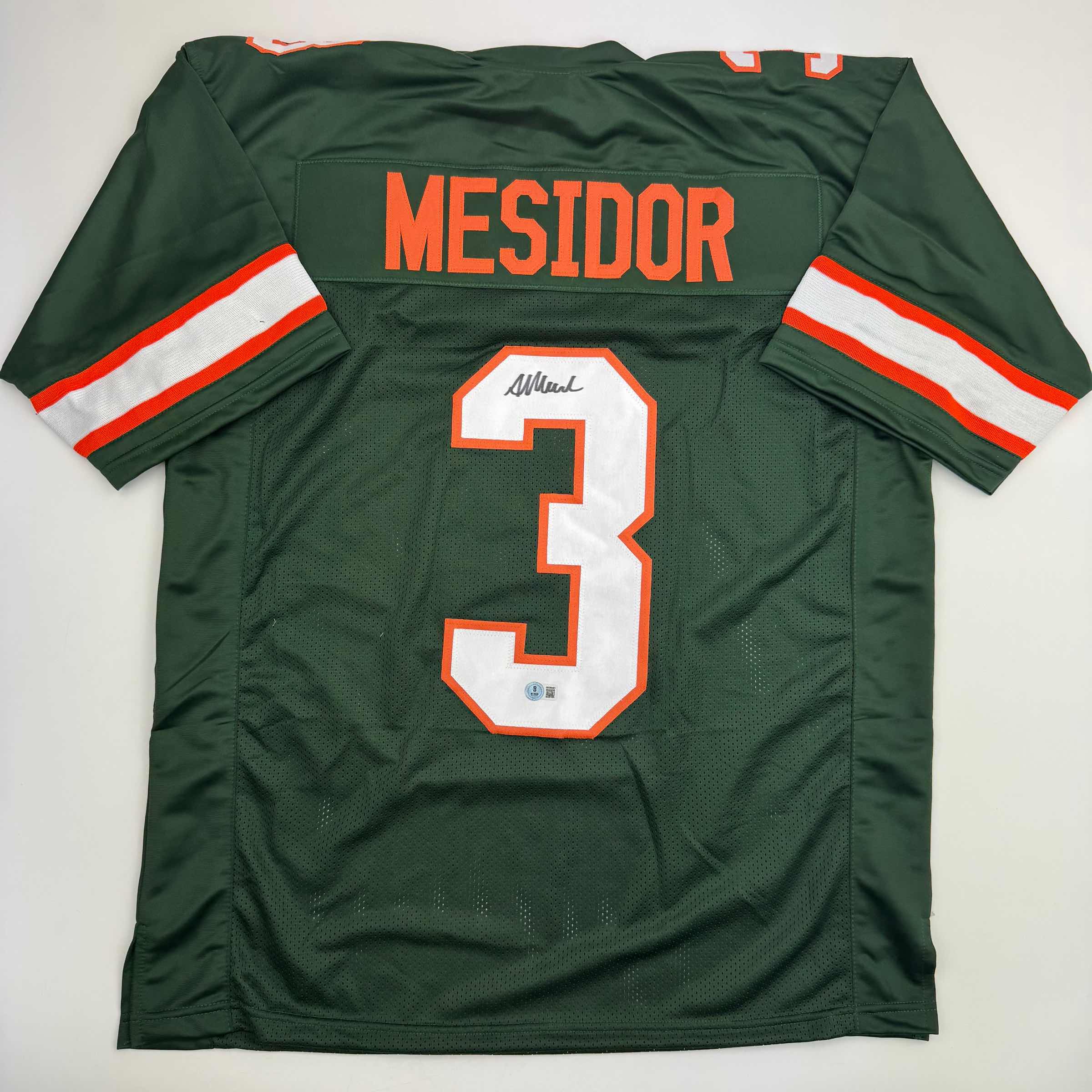 autographed-signed-akheem-mesidor-miami-green-college-football-jersey-beckett-bas-coa