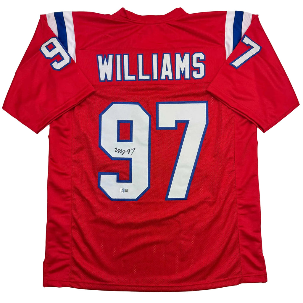 autographed-signed-milton-williams-new-england-red-football-jersey-beckett-bas-coa