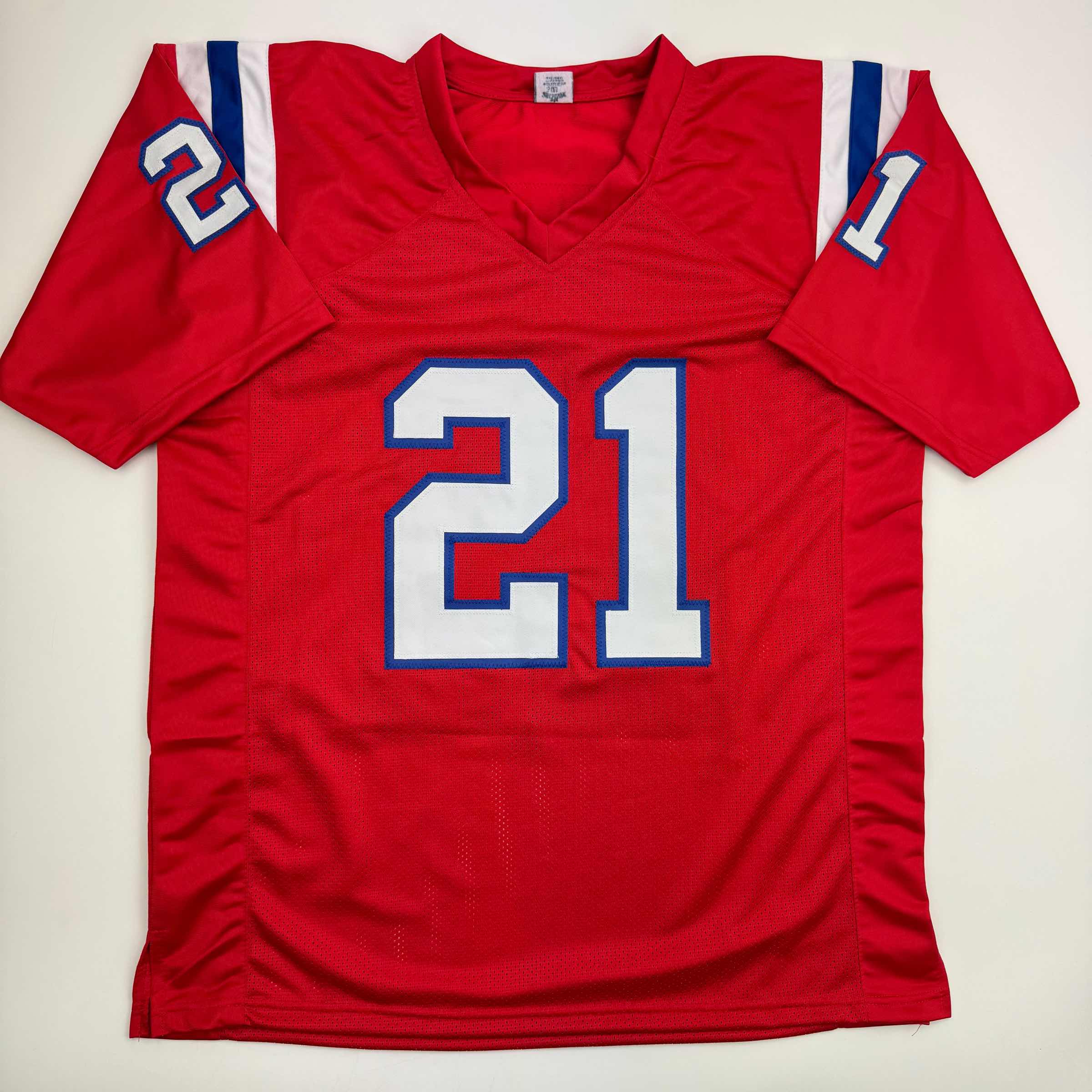 autographed-signed-jaylinn-hawkins-new-england-red-football-jersey-beckett-bas-coa