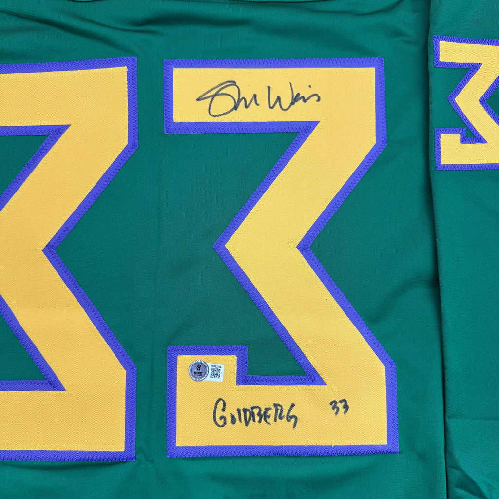 autographed-signed-shaun-weiss-greg-goldberg-the-mighty-ducks-green-hockey-jersey-beckett-bas-coa