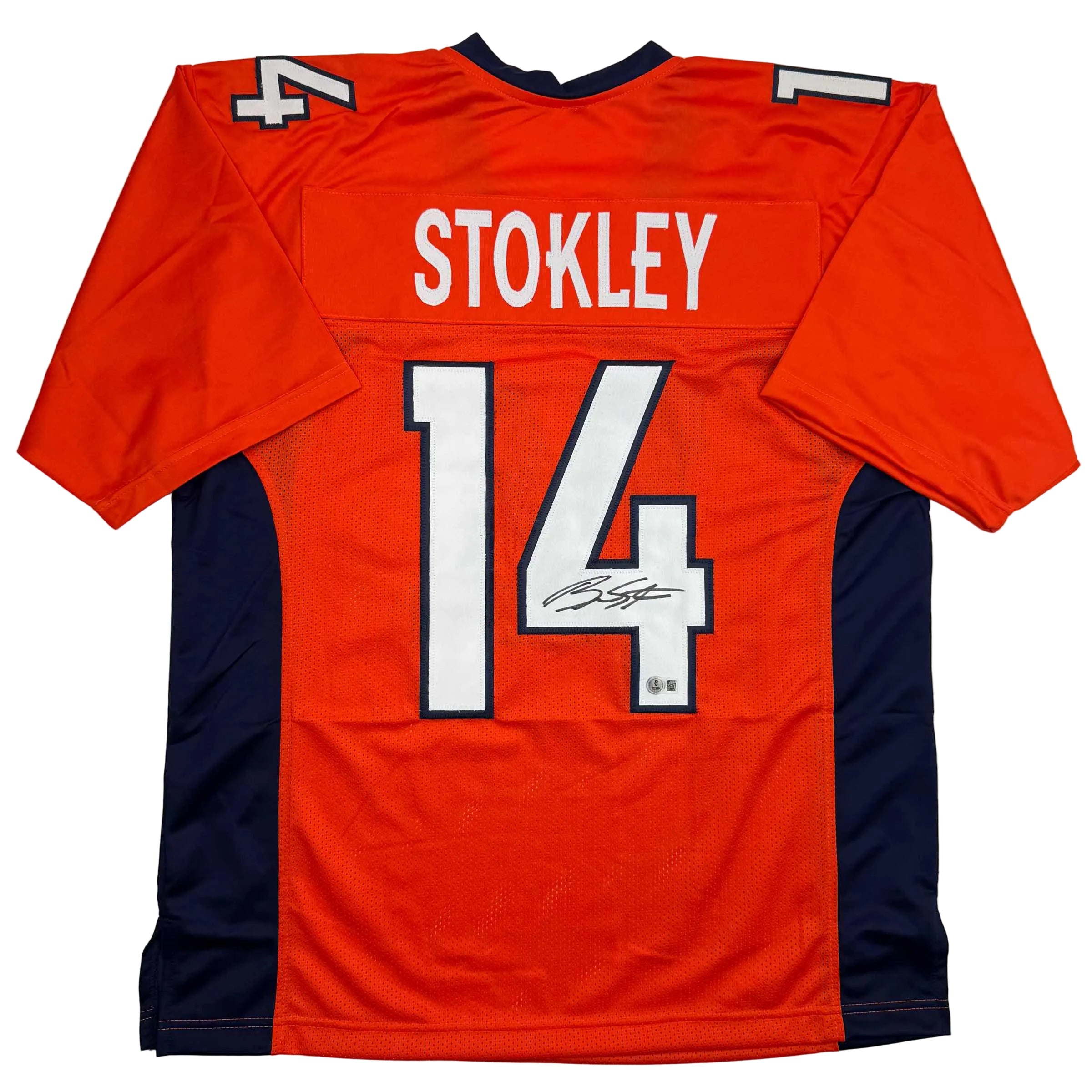 autographed-signed-brandon-stokley-denver-orange-football-jersey-beckett-bas-coa
