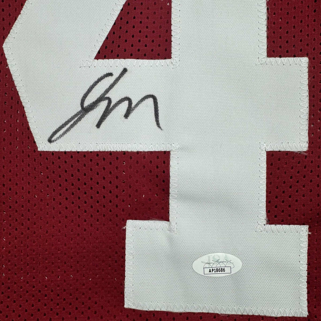 autographed-signed-jalen-milroe-alabama-red-college-football-jersey-jsa-coa
