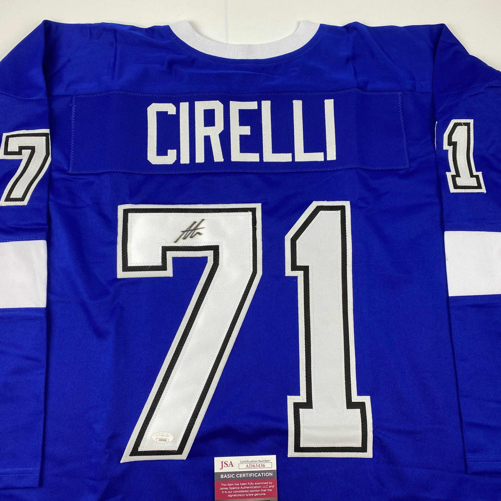 autographed-signed-anthony-cirelli-tampa-bay-blue-hockey-jersey-jsa-coa