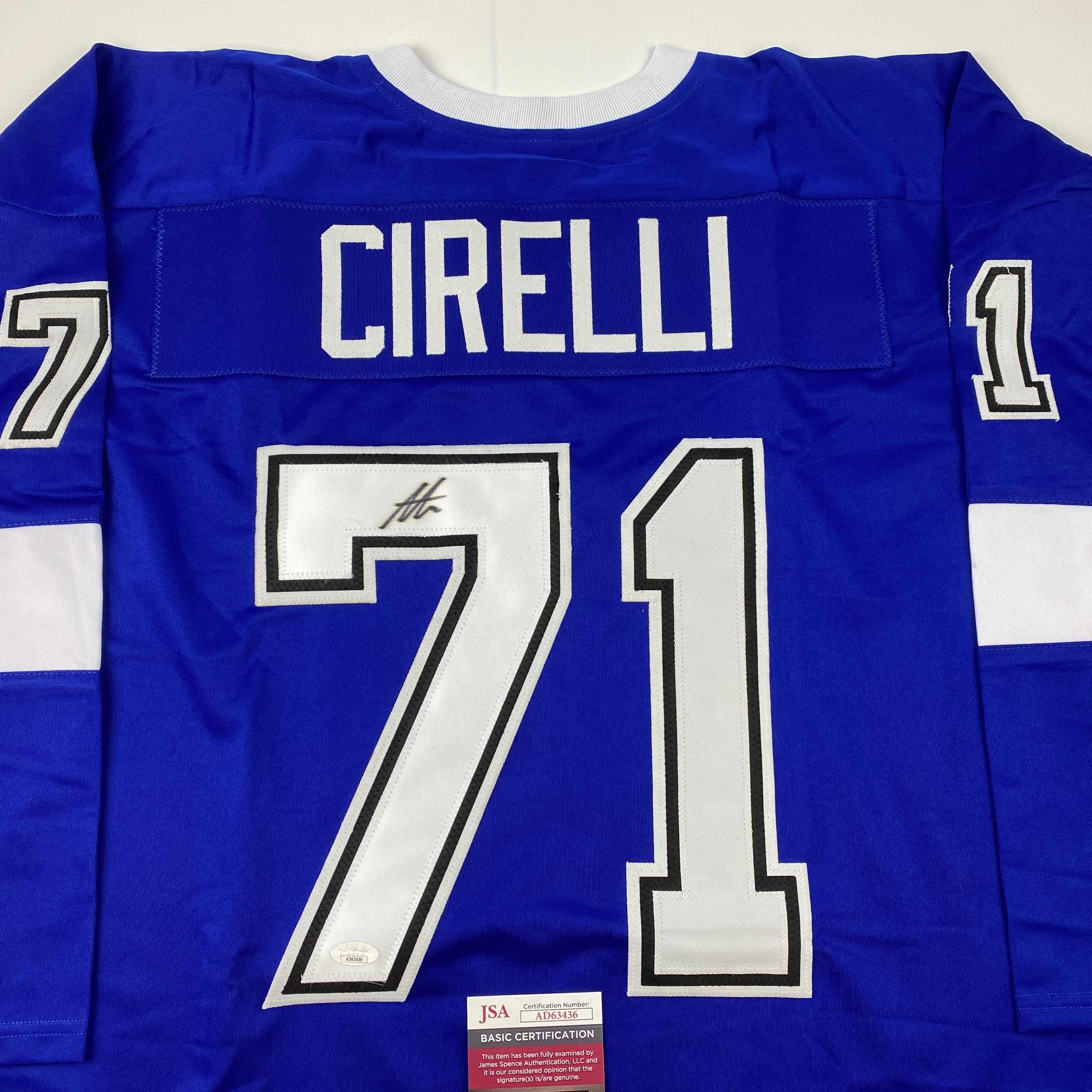 autographed-signed-anthony-cirelli-tampa-bay-blue-hockey-jersey-jsa-coa