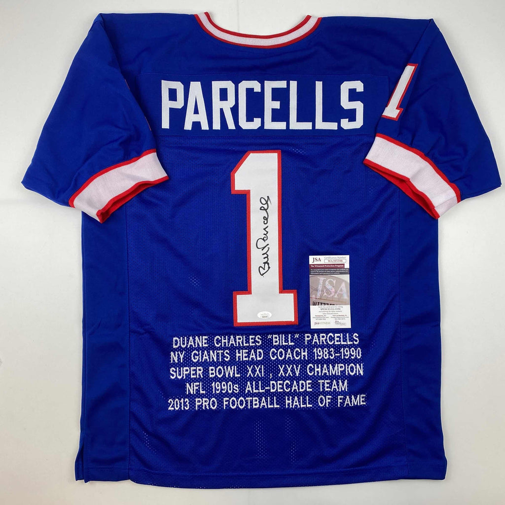 autographed-signed-bill-parcells-new-york-blue-stat-football-jersey-jsa-coa