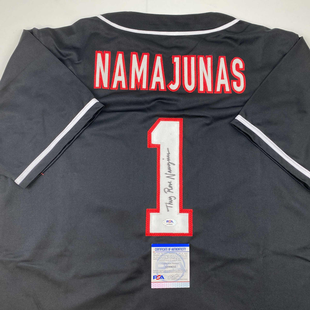 autographed-signed-thug-rose-namajunas-ufc-mma-black-ultimate-fighting-jersey-shirt-psa-dna-coa
