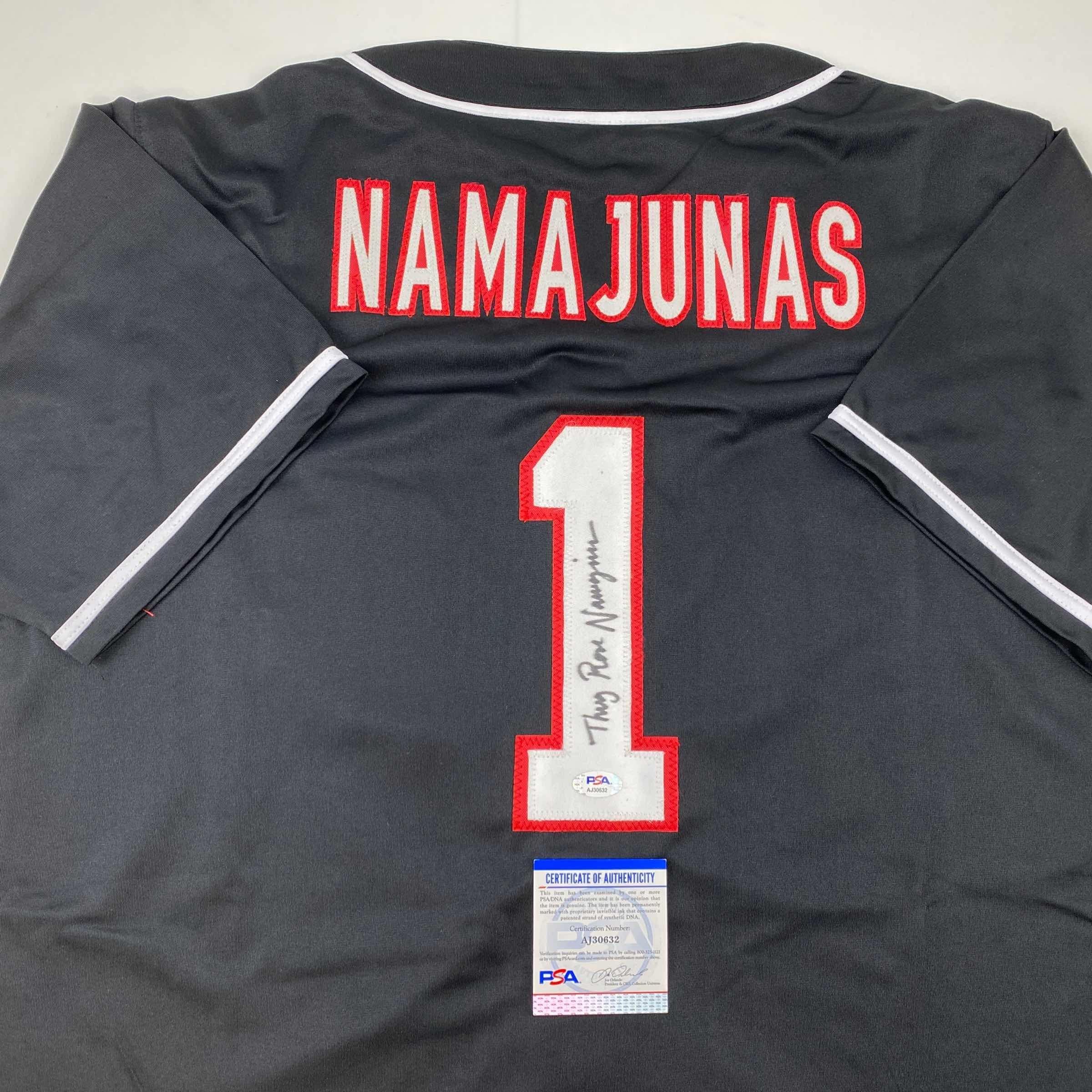 autographed-signed-thug-rose-namajunas-ufc-mma-black-ultimate-fighting-jersey-shirt-psa-dna-coa
