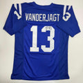 autographed-signed-mike-vanderjagt-indianapolis-blue-football-jersey-jsa-coa