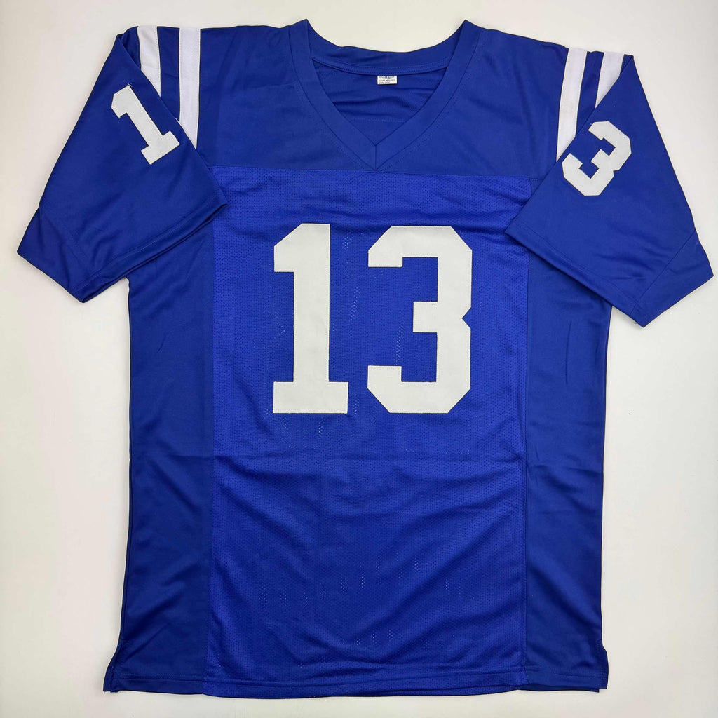 autographed-signed-mike-vanderjagt-indianapolis-blue-football-jersey-jsa-coa