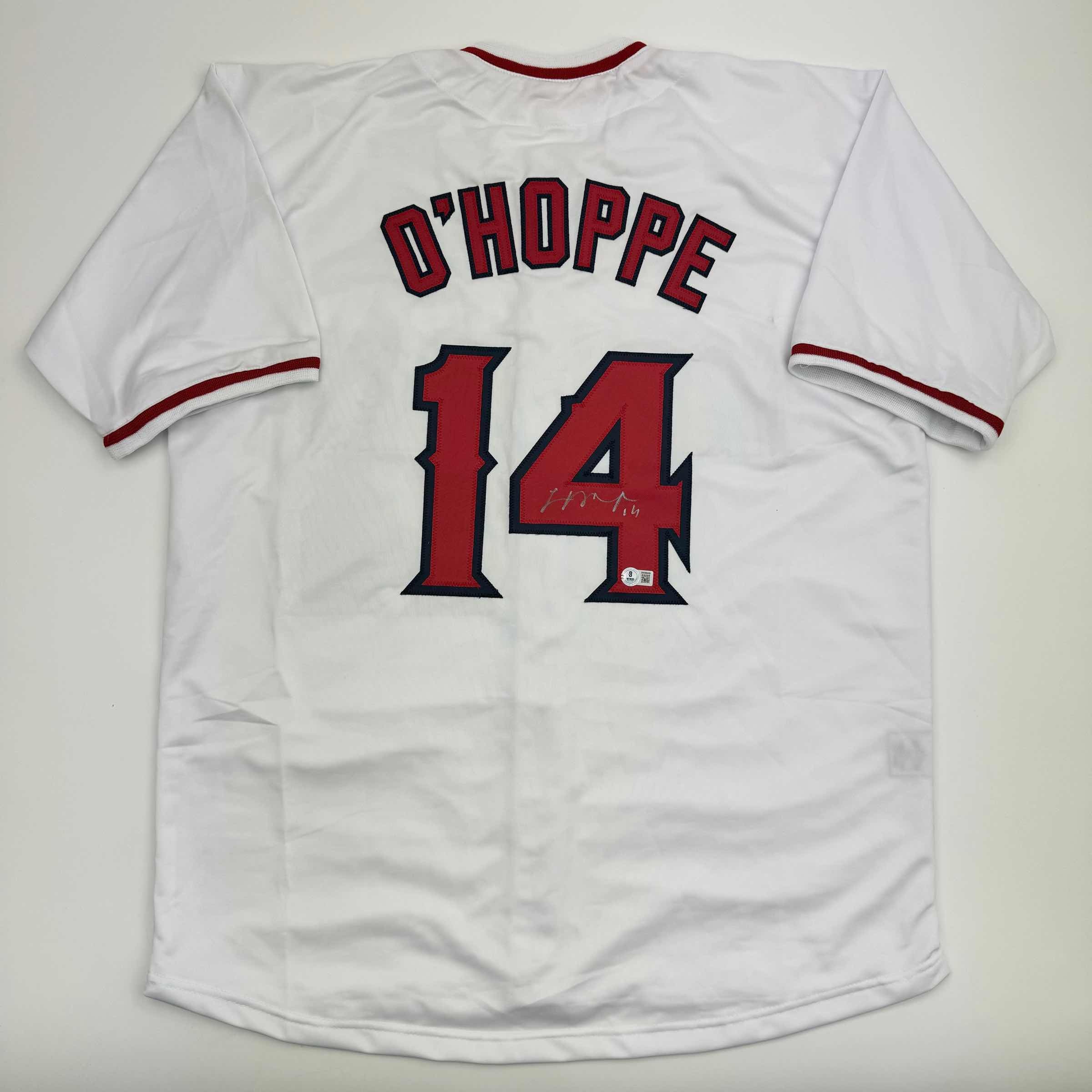 autographed-signed-logan-ohoppe-los-angeles-la-anaheim-white-baseball-jersey-beckett-bas-coa