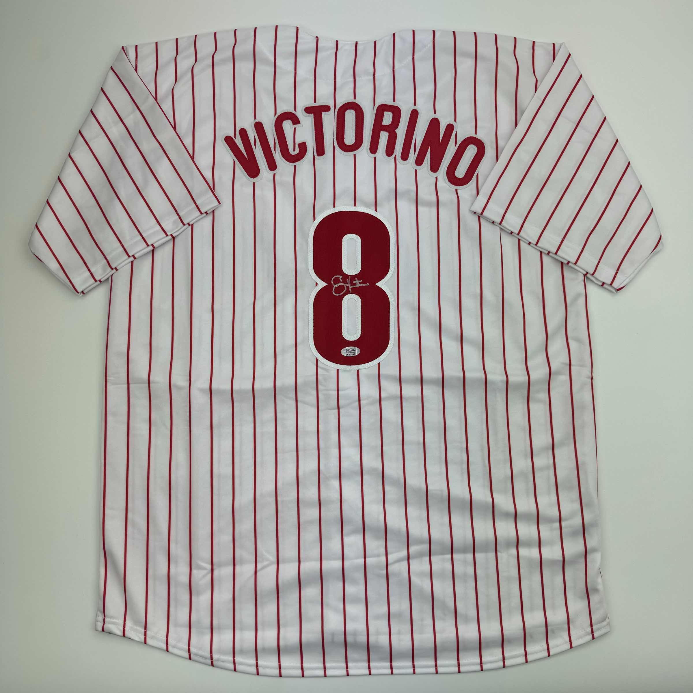 autographed-signed-shane-victorino-philadelphia-pinstripe-baseball-jersey-psa-coa