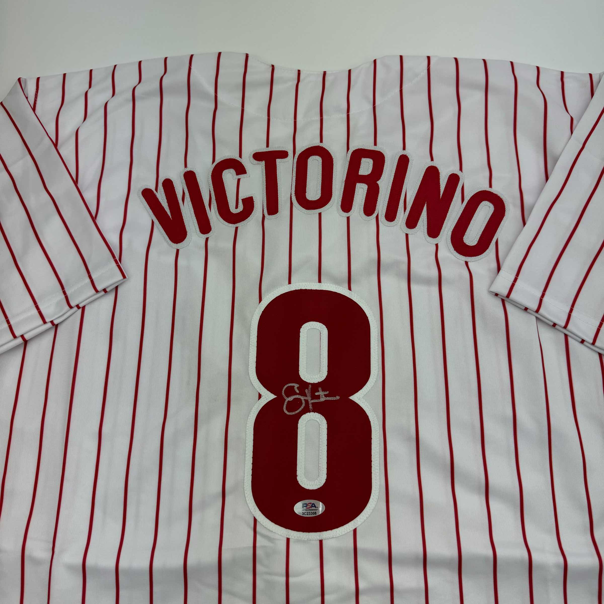 autographed-signed-shane-victorino-philadelphia-pinstripe-baseball-jersey-psa-coa