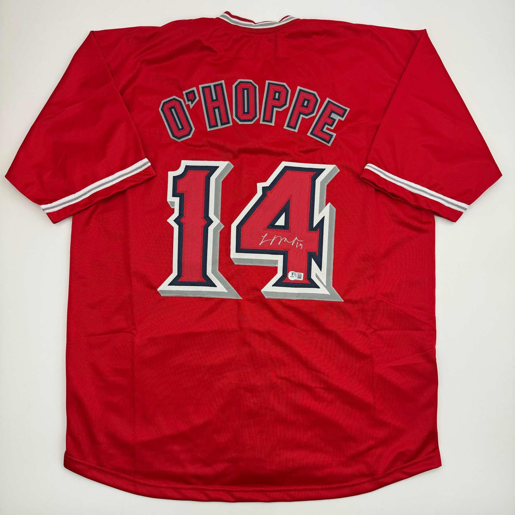 autographed-signed-logan-ohoppe-los-angeles-la-anaheim-red-baseball-jersey-beckett-bas-coa