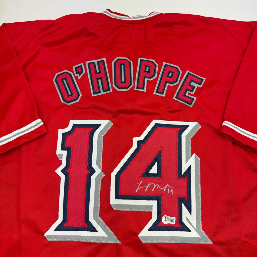 autographed-signed-logan-ohoppe-los-angeles-la-anaheim-red-baseball-jersey-beckett-bas-coa
