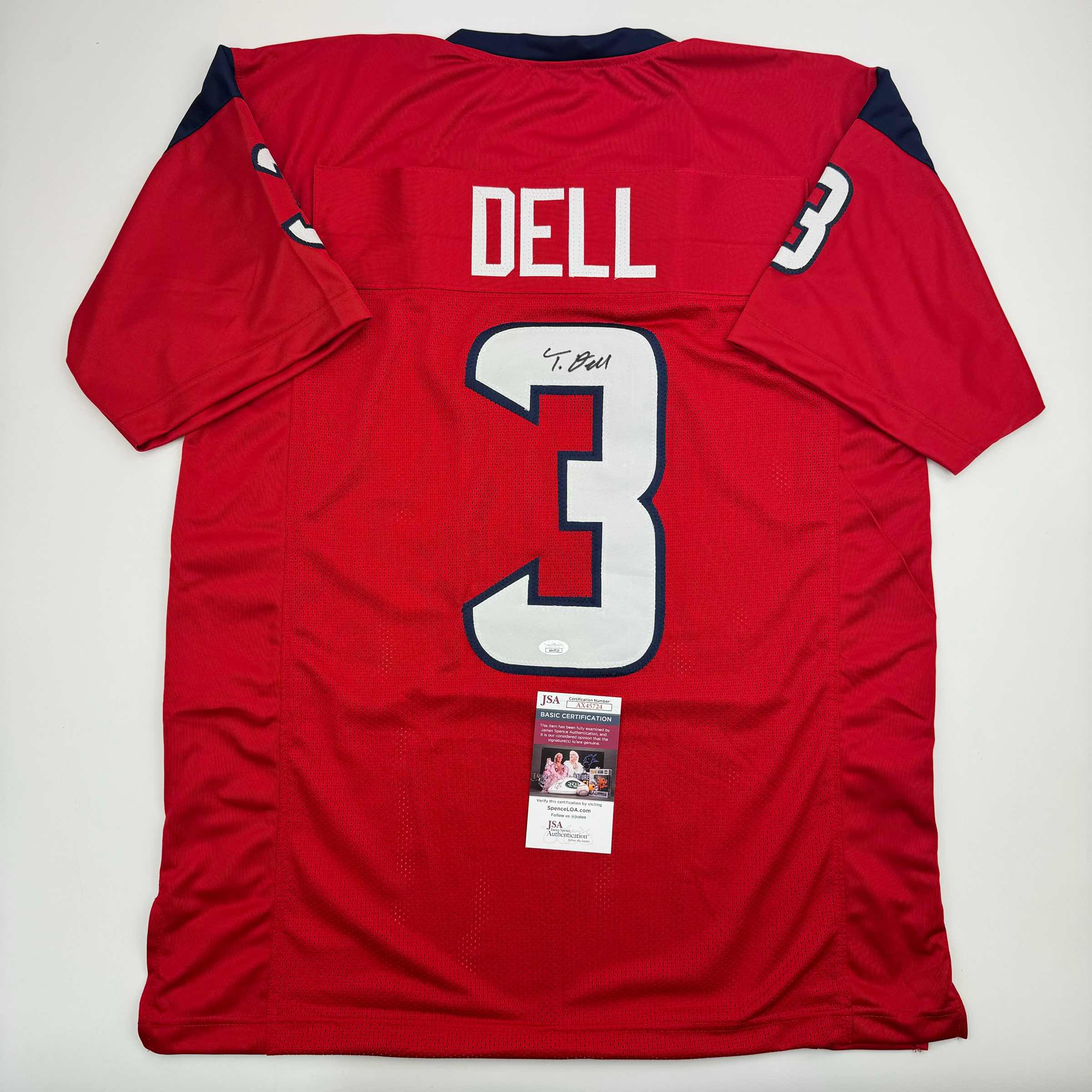 autographed-signed-tank-dell-houston-red-football-jersey-beckett-bas-coa