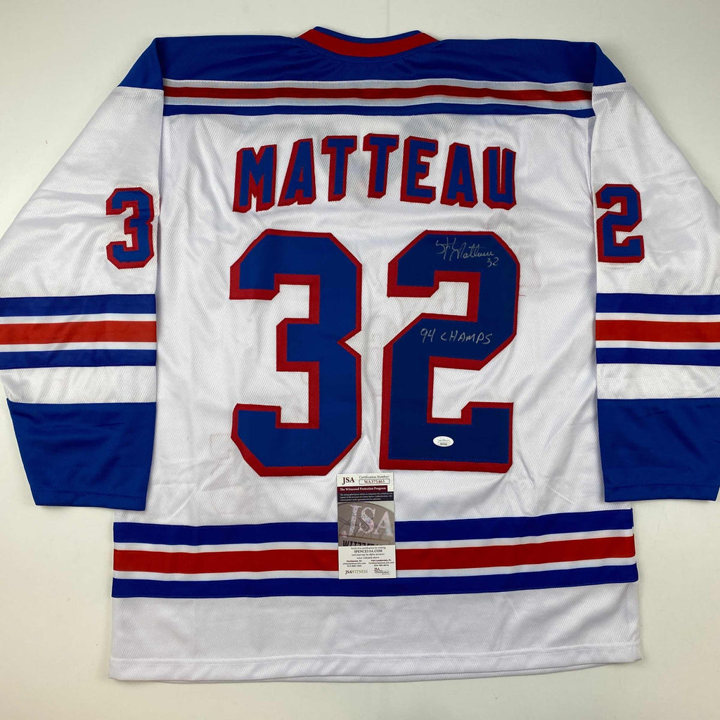 autographed-signed-stephane-matteau-94-champs-new-york-white-hockey-jersey-jsa-coa