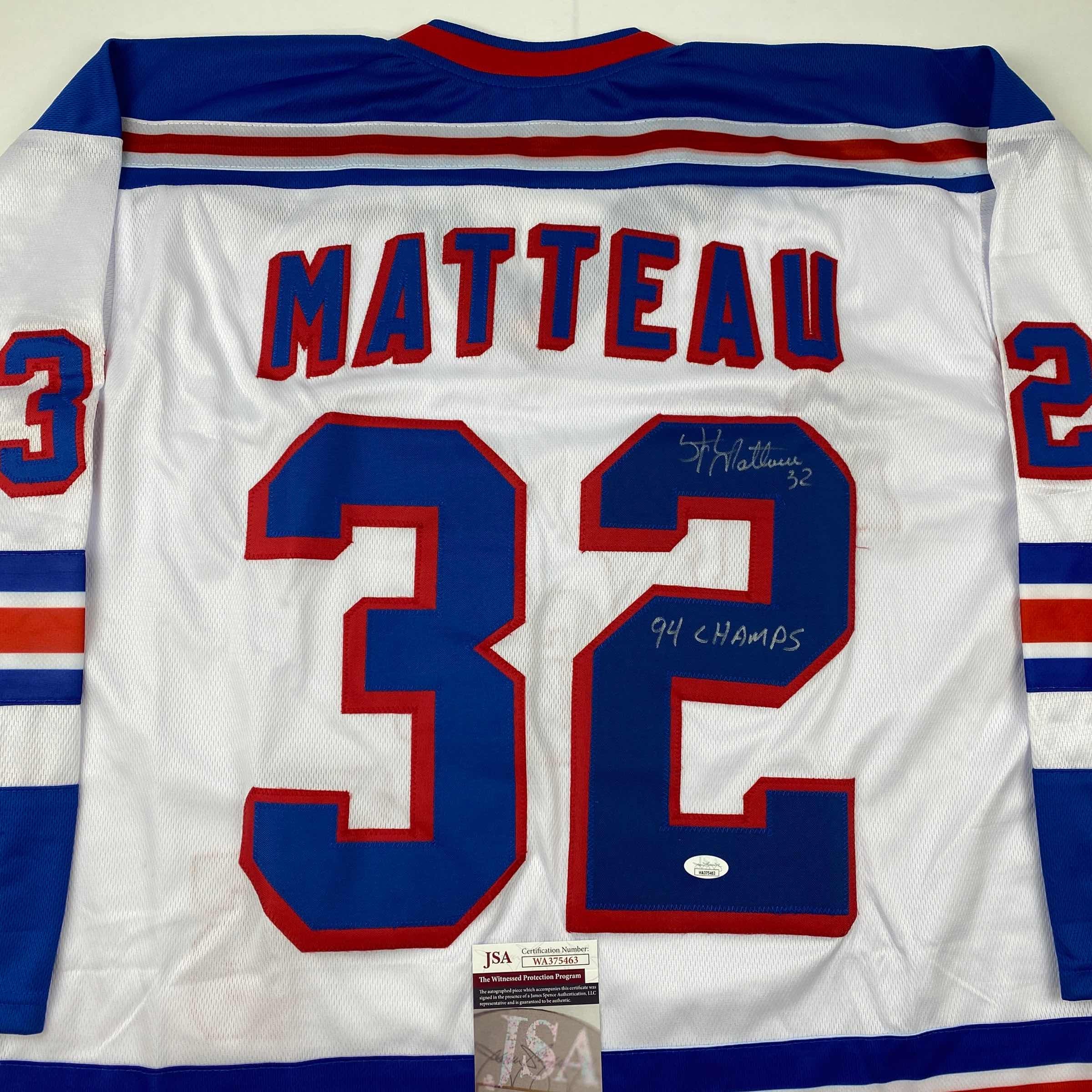 autographed-signed-stephane-matteau-94-champs-new-york-white-hockey-jersey-jsa-coa