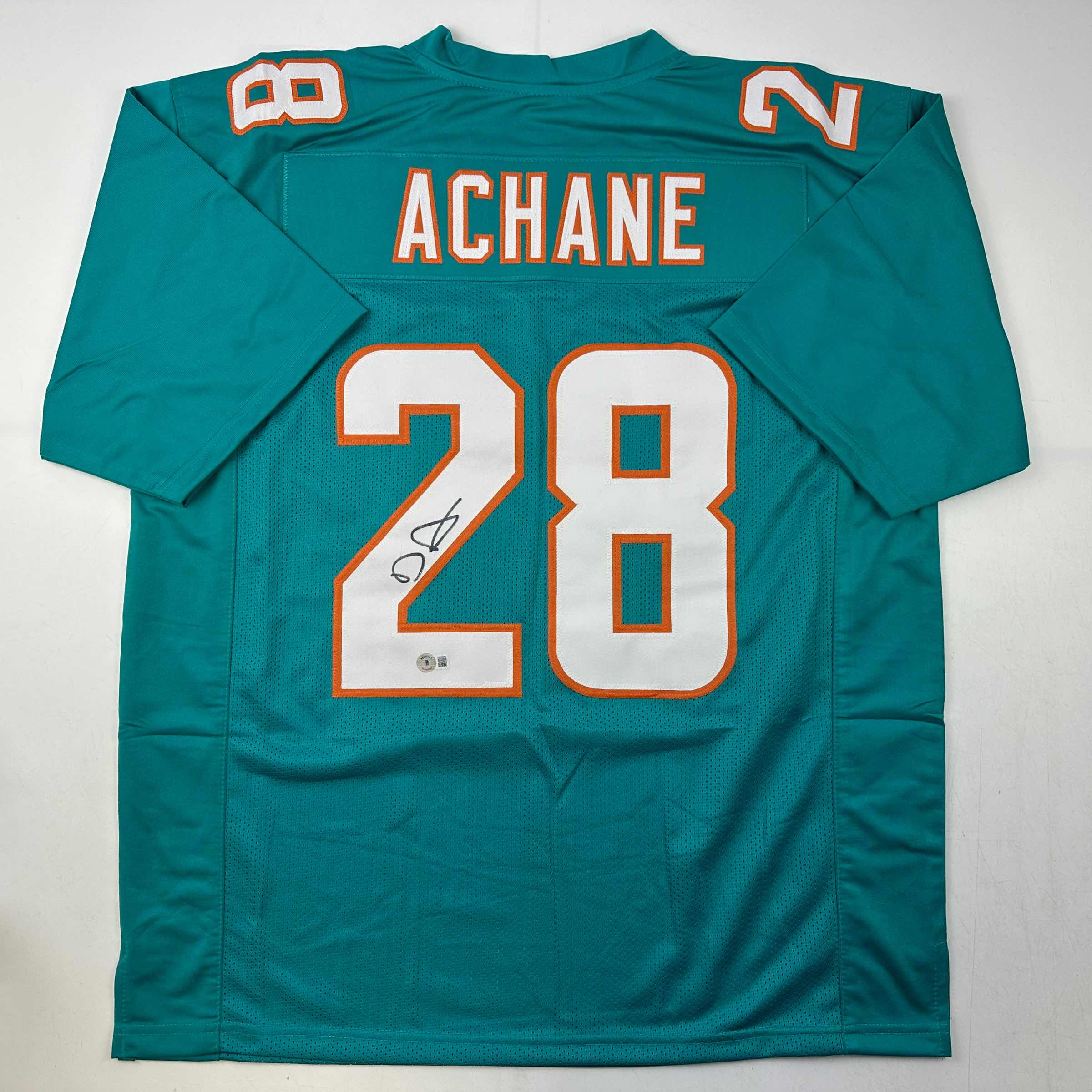 autographed-signed-devon-devon-achane-miami-teal-football-jersey-beckett-bas-coa