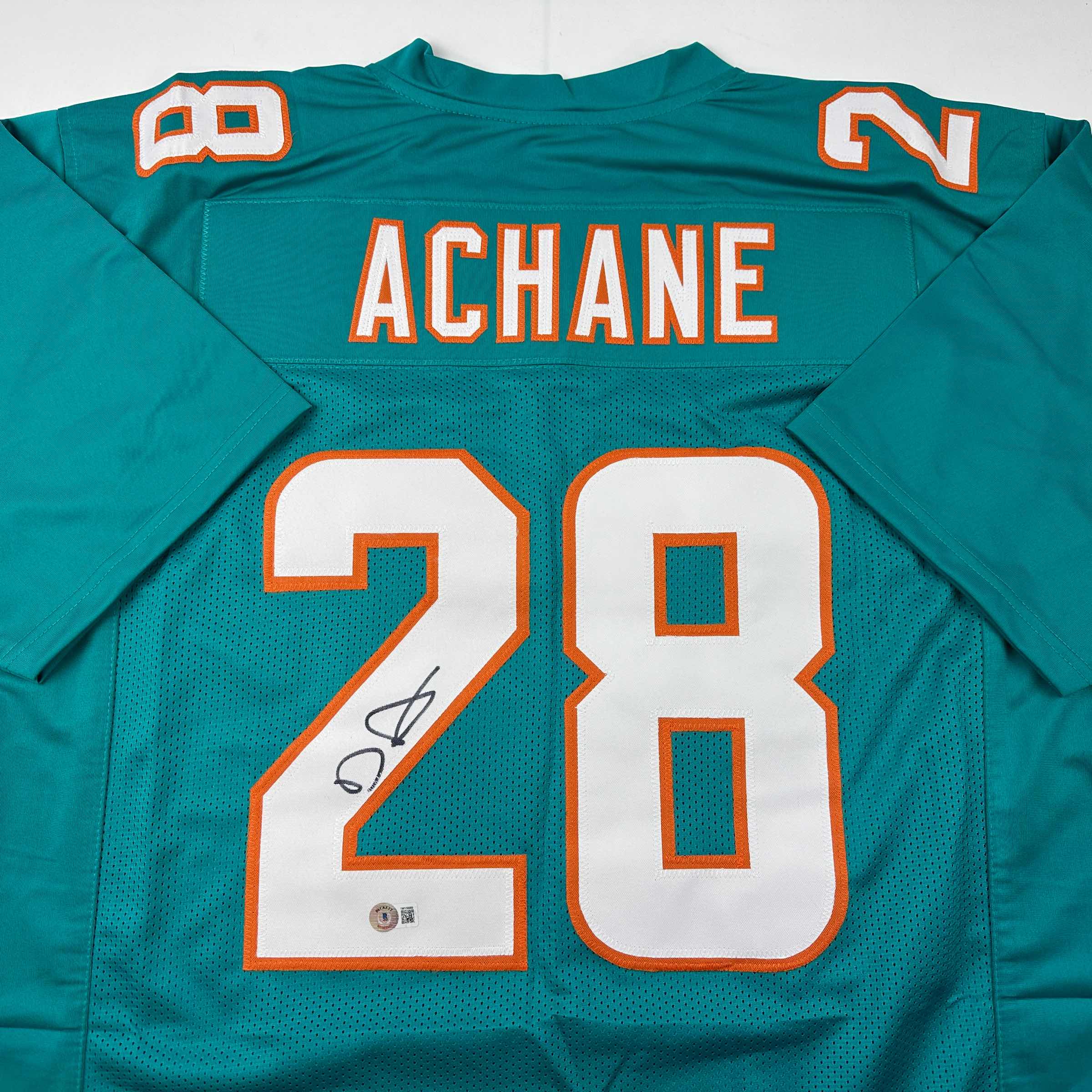 autographed-signed-devon-devon-achane-miami-teal-football-jersey-beckett-bas-coa