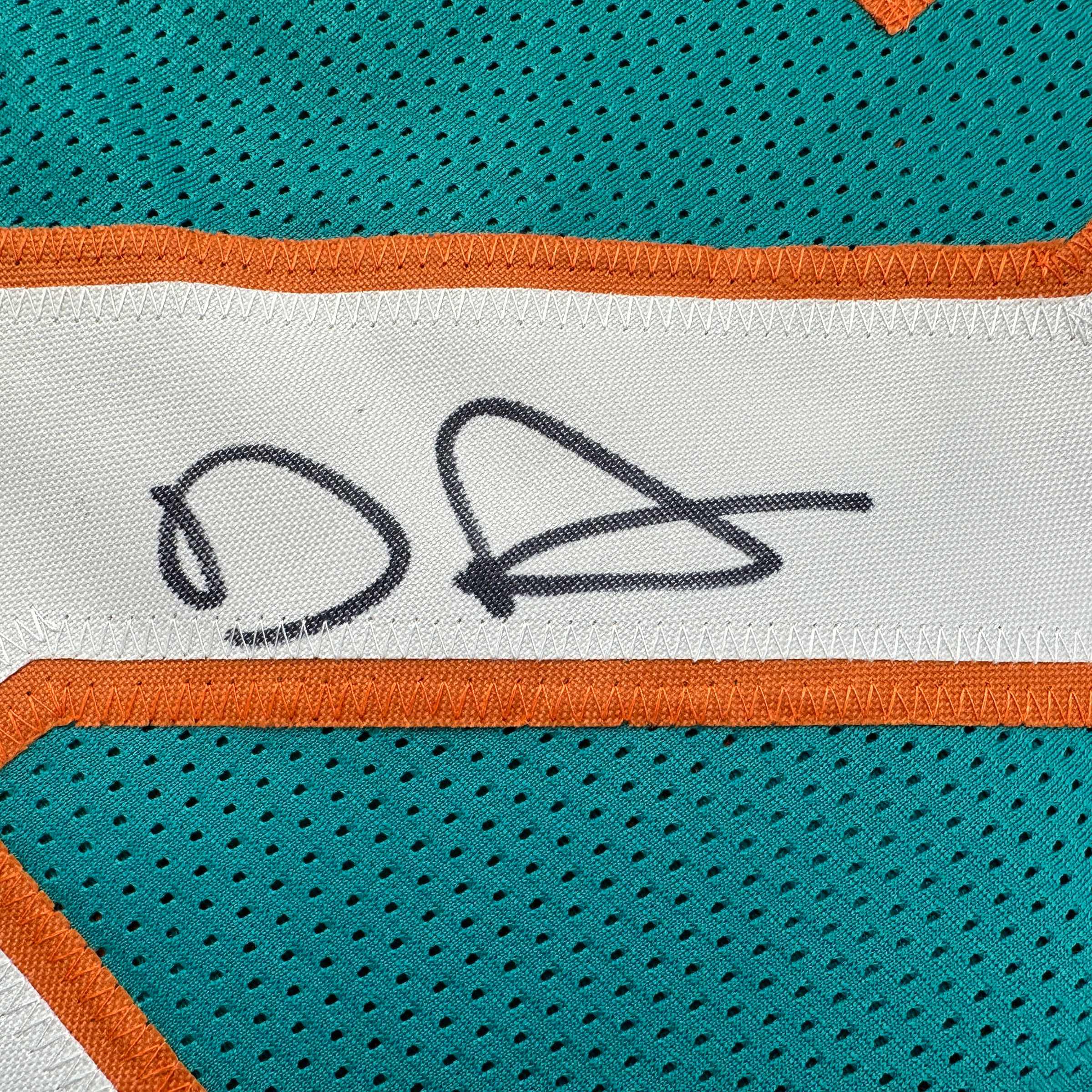 autographed-signed-devon-devon-achane-miami-teal-football-jersey-beckett-bas-coa