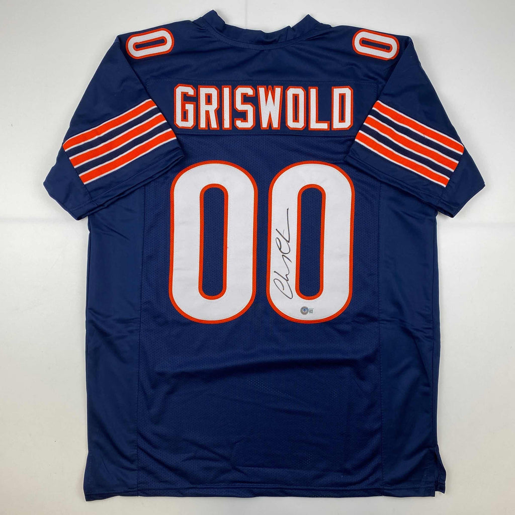 autographed-signed-chevy-chase-clark-griswold-christmas-vacation-chicago-blue-football-jersey-beckett-bas-coa