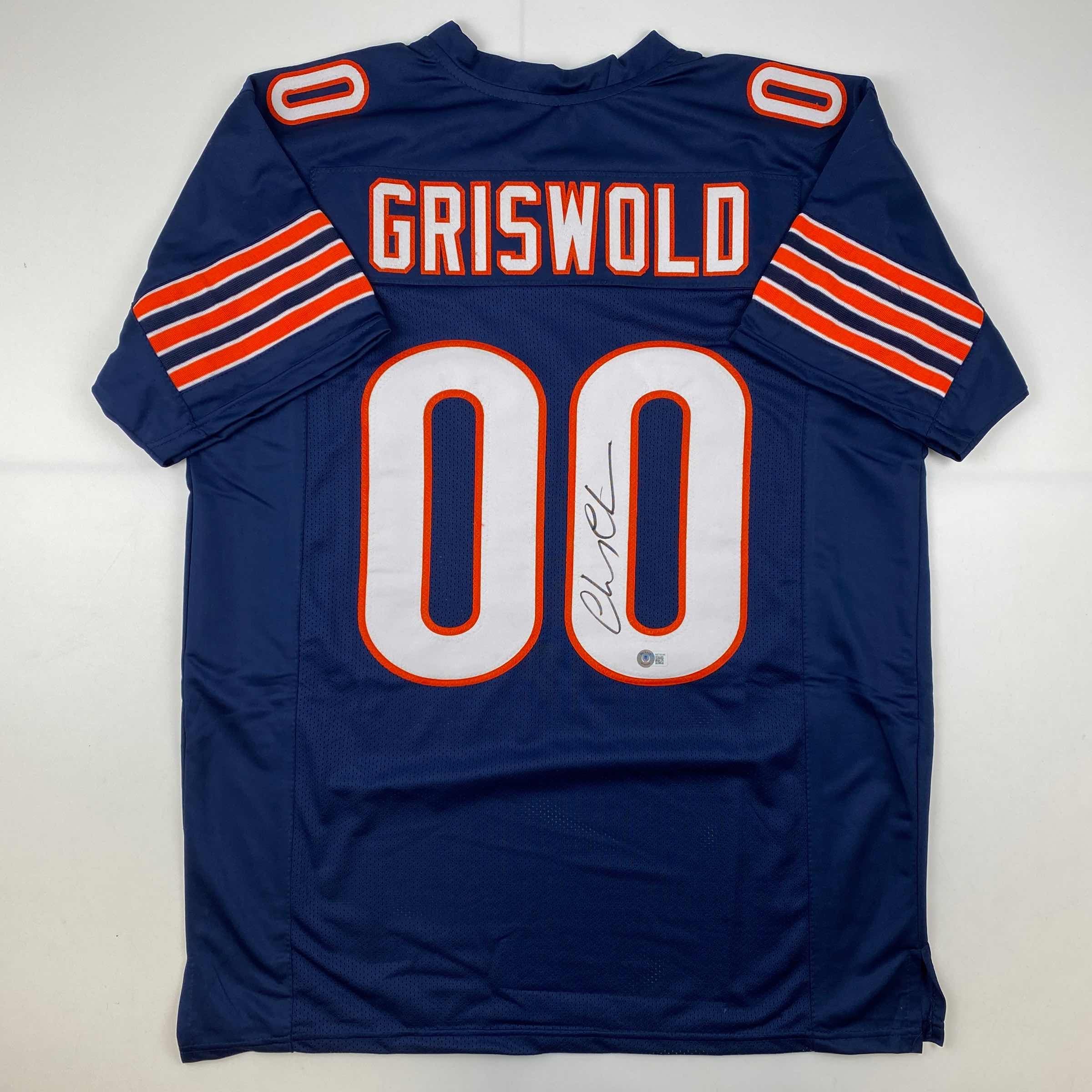 autographed-signed-chevy-chase-clark-griswold-christmas-vacation-chicago-blue-football-jersey-beckett-bas-coa