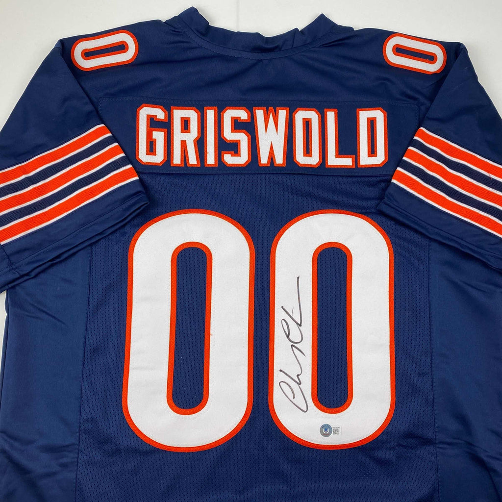 autographed-signed-chevy-chase-clark-griswold-christmas-vacation-chicago-blue-football-jersey-beckett-bas-coa
