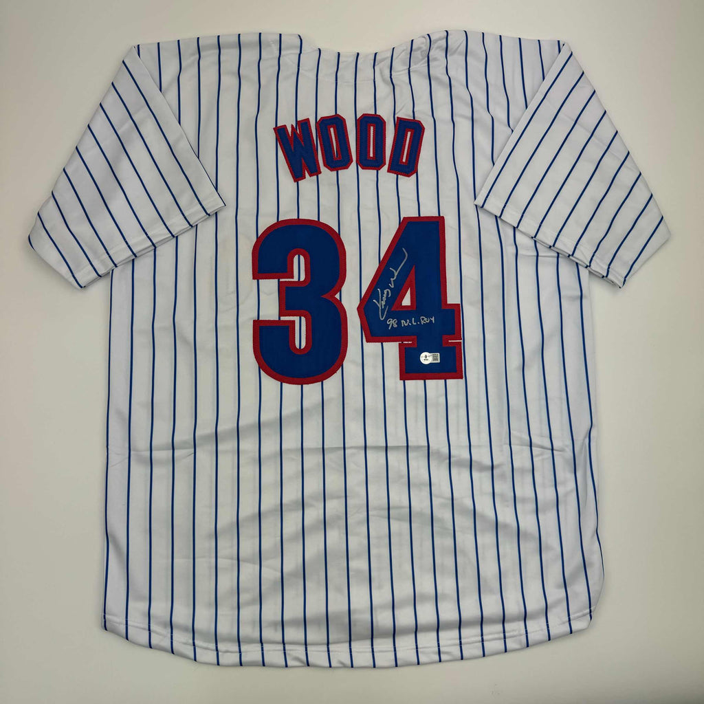 autographed-signed-kerry-wood-98-roy-chicago-pinstripe-baseball-jersey-beckett-bas-coa