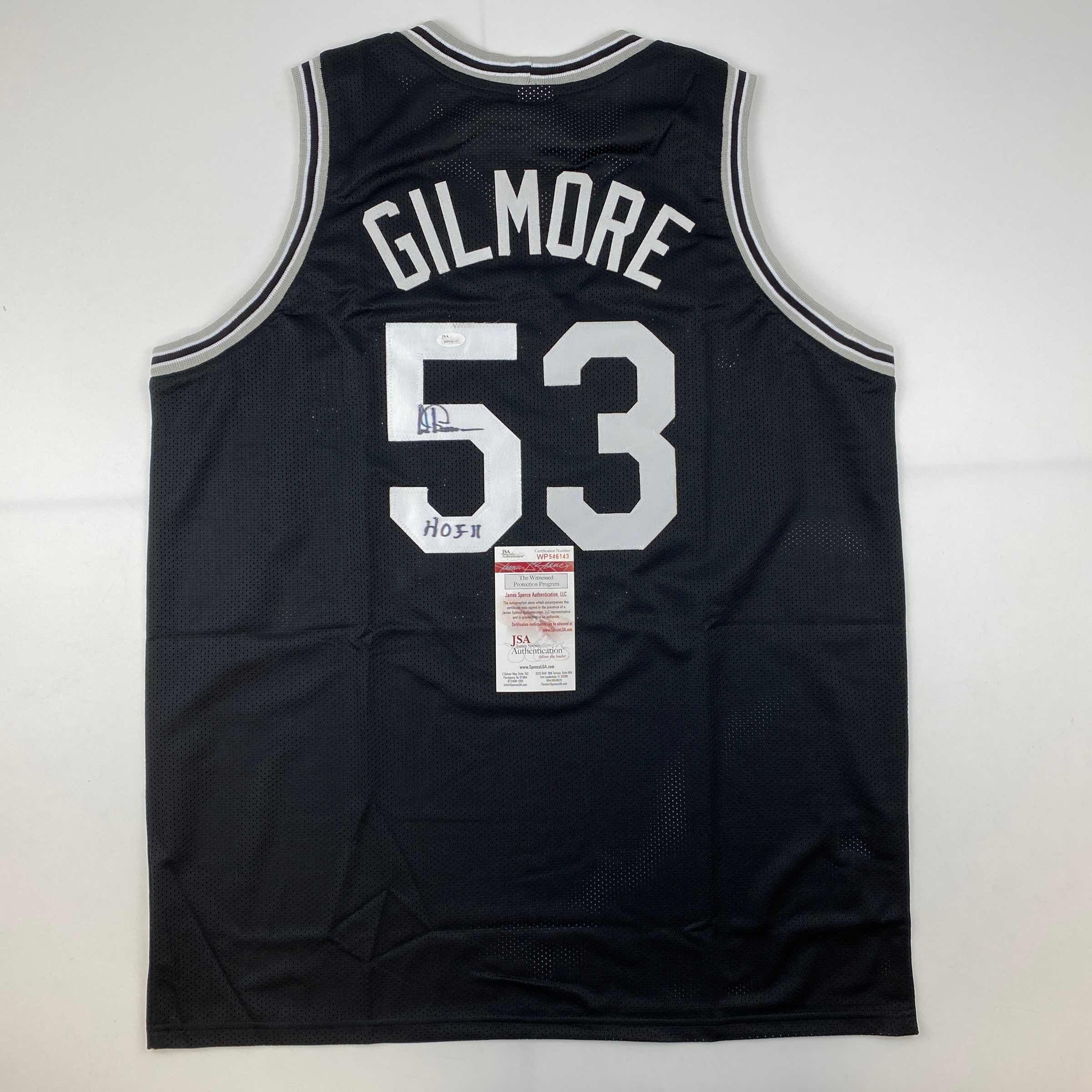 autographed-signed-artis-gilmore-hof-11-san-antonio-black-basketball-jersey-jsa-coa