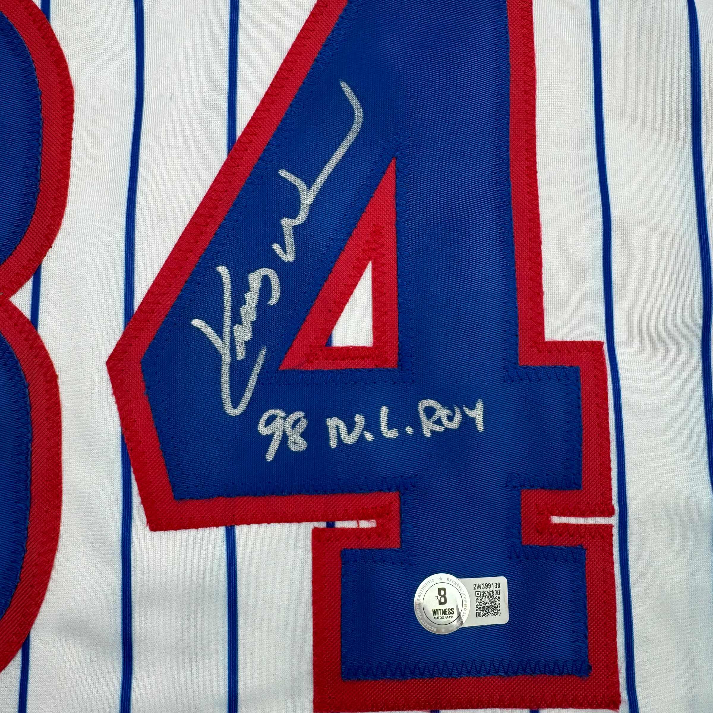 autographed-signed-kerry-wood-98-roy-chicago-pinstripe-baseball-jersey-beckett-bas-coa