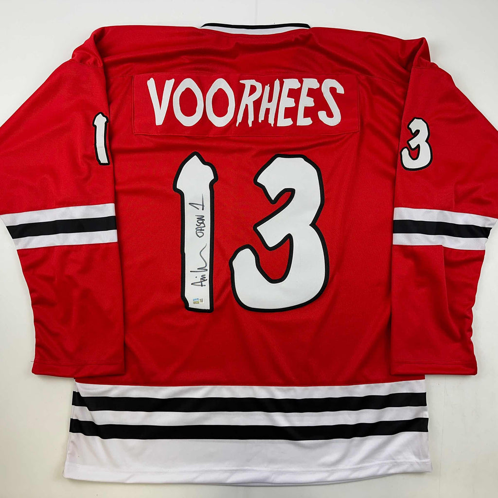 autographed-signed-ari-lehman-jason-voorhees-friday-the-13th-red-movie-jersey-steiner-cx-coa