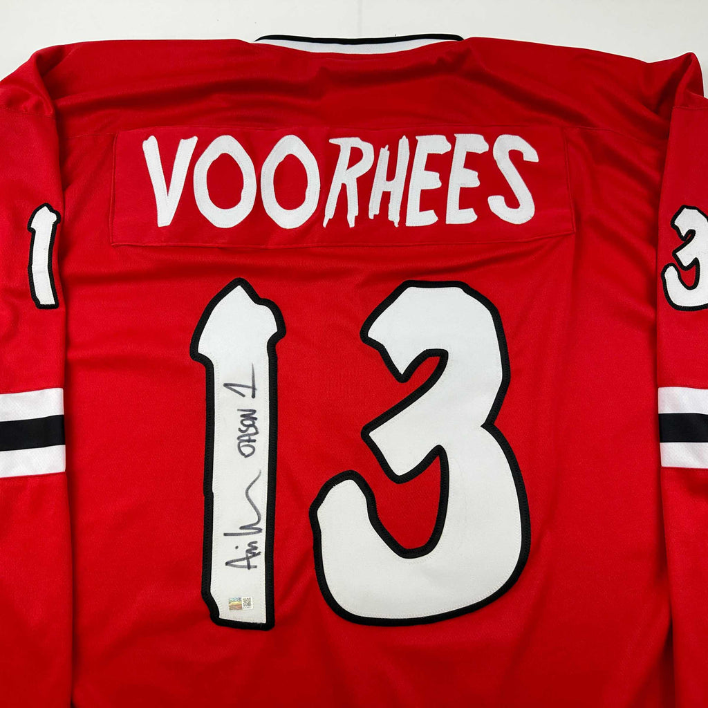 autographed-signed-ari-lehman-jason-voorhees-friday-the-13th-red-movie-jersey-steiner-cx-coa