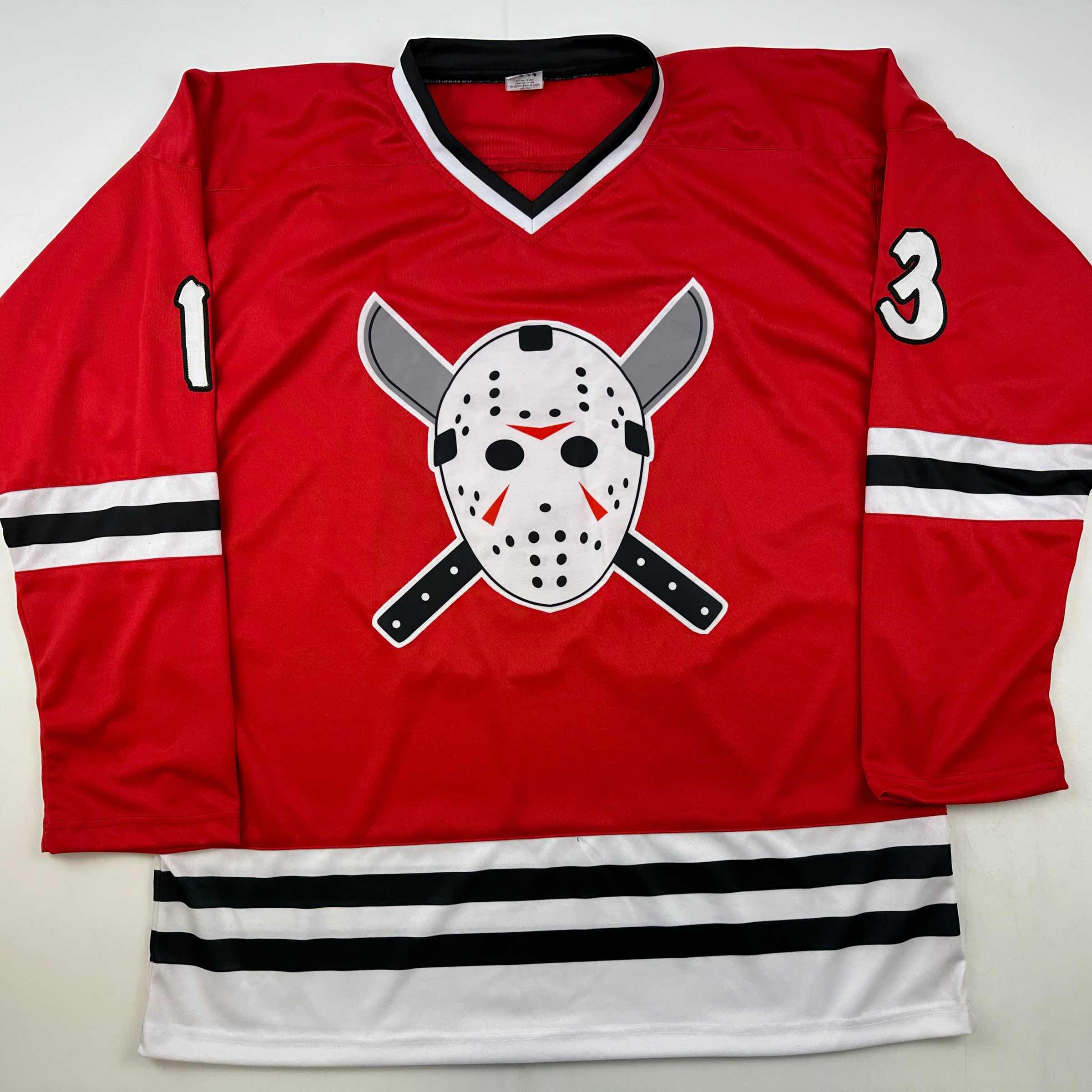 autographed-signed-ari-lehman-jason-voorhees-friday-the-13th-red-movie-jersey-steiner-cx-coa