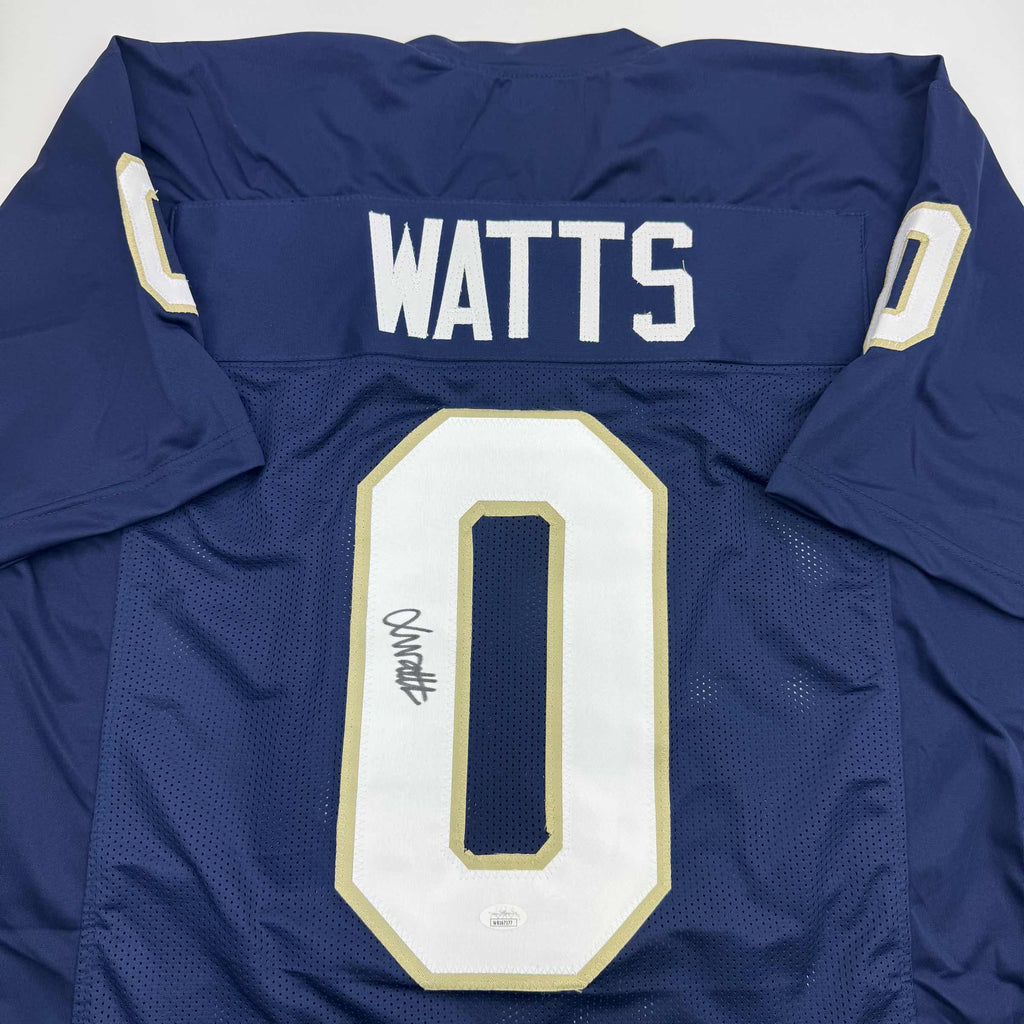 autographed-signed-xavier-watts-notre-dame-blue-college-football-jersey-jsa-coa